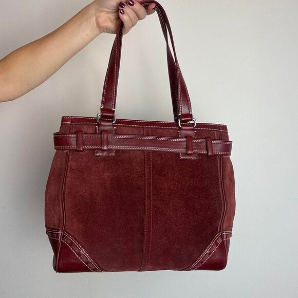 Coach Vintage Hampton Burgundy Red Leather and Suede Satchel Bag - Picture 3 of 6